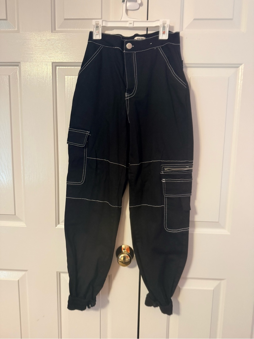 Rachel Paige Black Contrast Stitch Cargo Joggers Small Y2K Streetwear